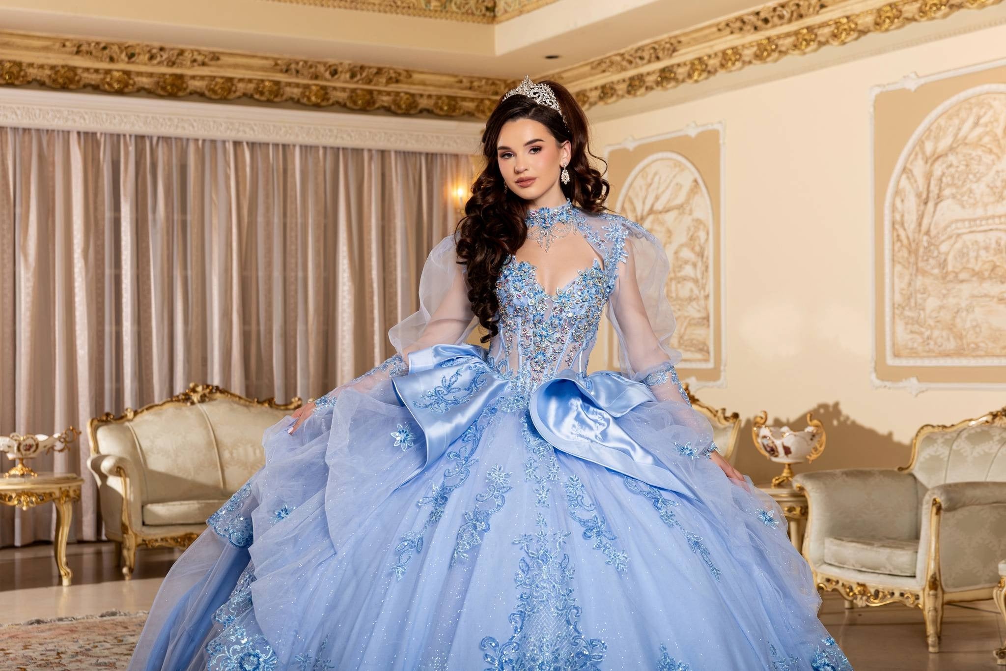 Illusion Floor-Length Tulle Quinceañera Ball Gown May Queen LK299
