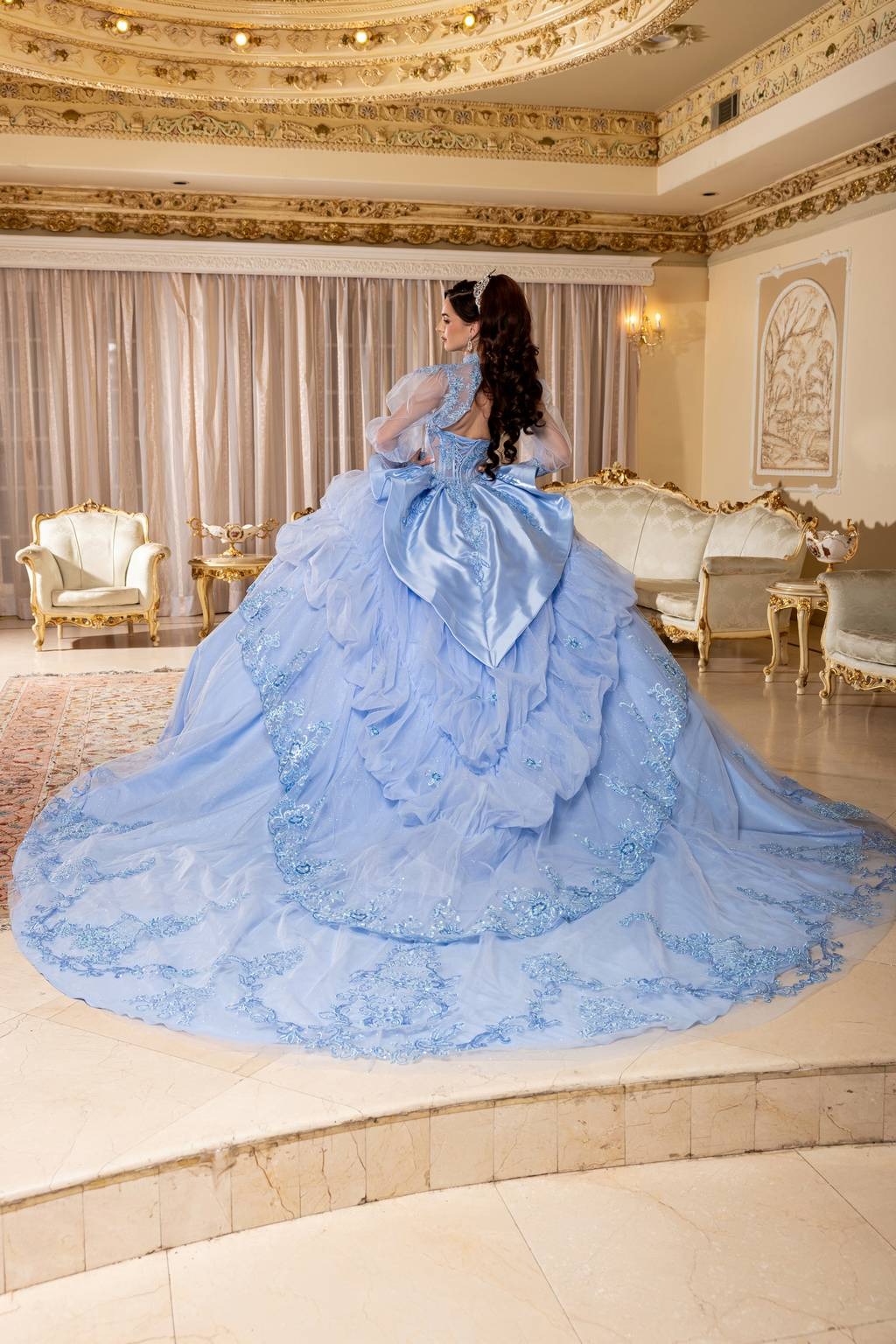 Illusion Floor-Length Tulle Quinceañera Ball Gown May Queen LK299
