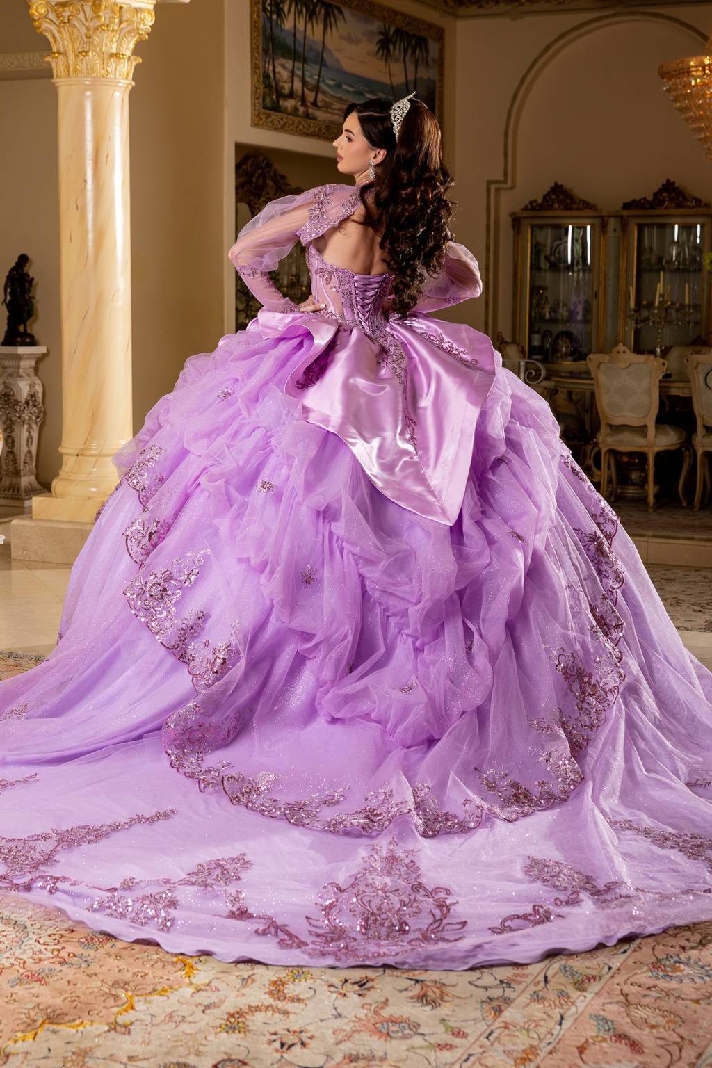 Illusion Floor-Length Tulle Quinceañera Ball Gown May Queen LK299