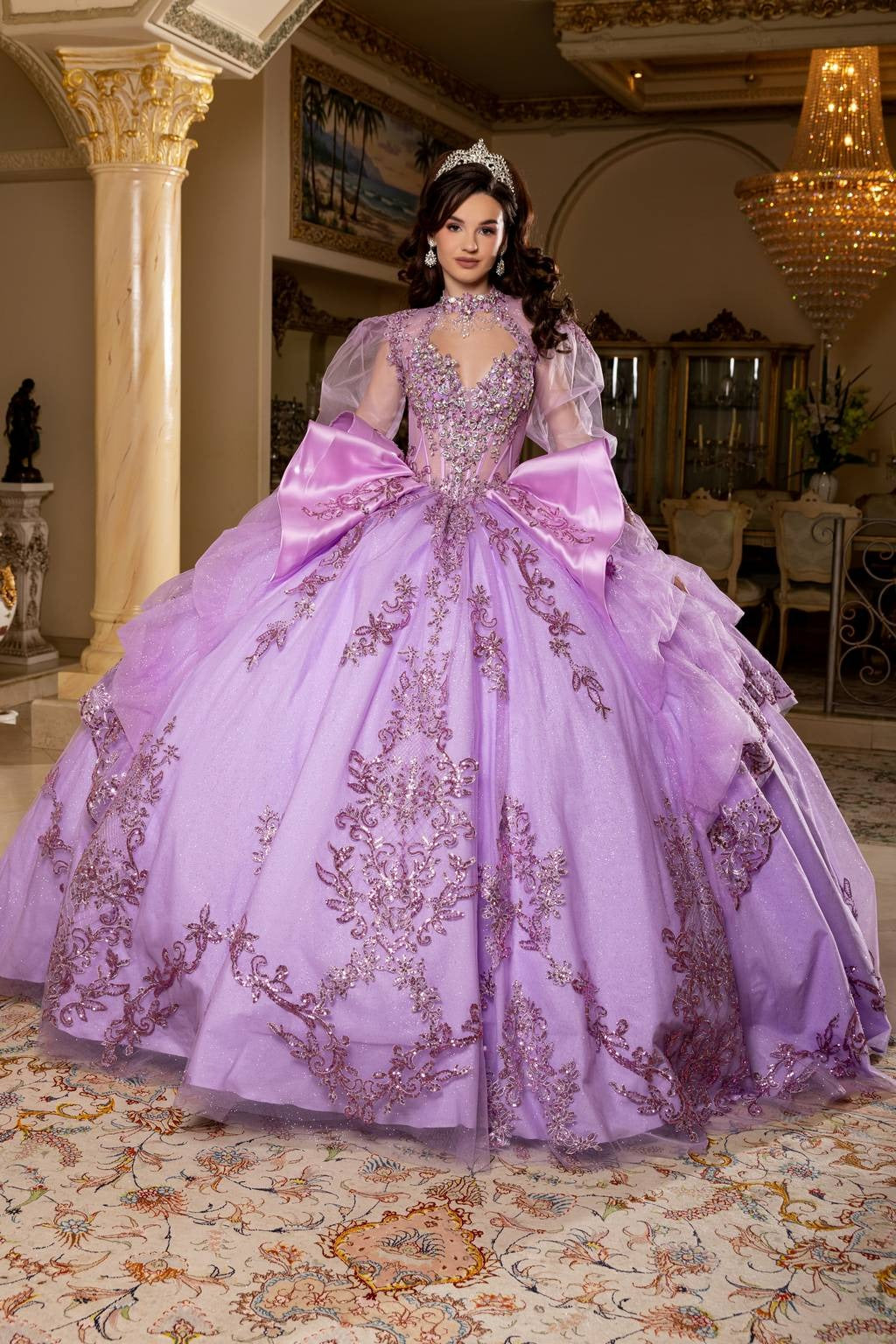Illusion Floor-Length Tulle Quinceañera Ball Gown May Queen LK299