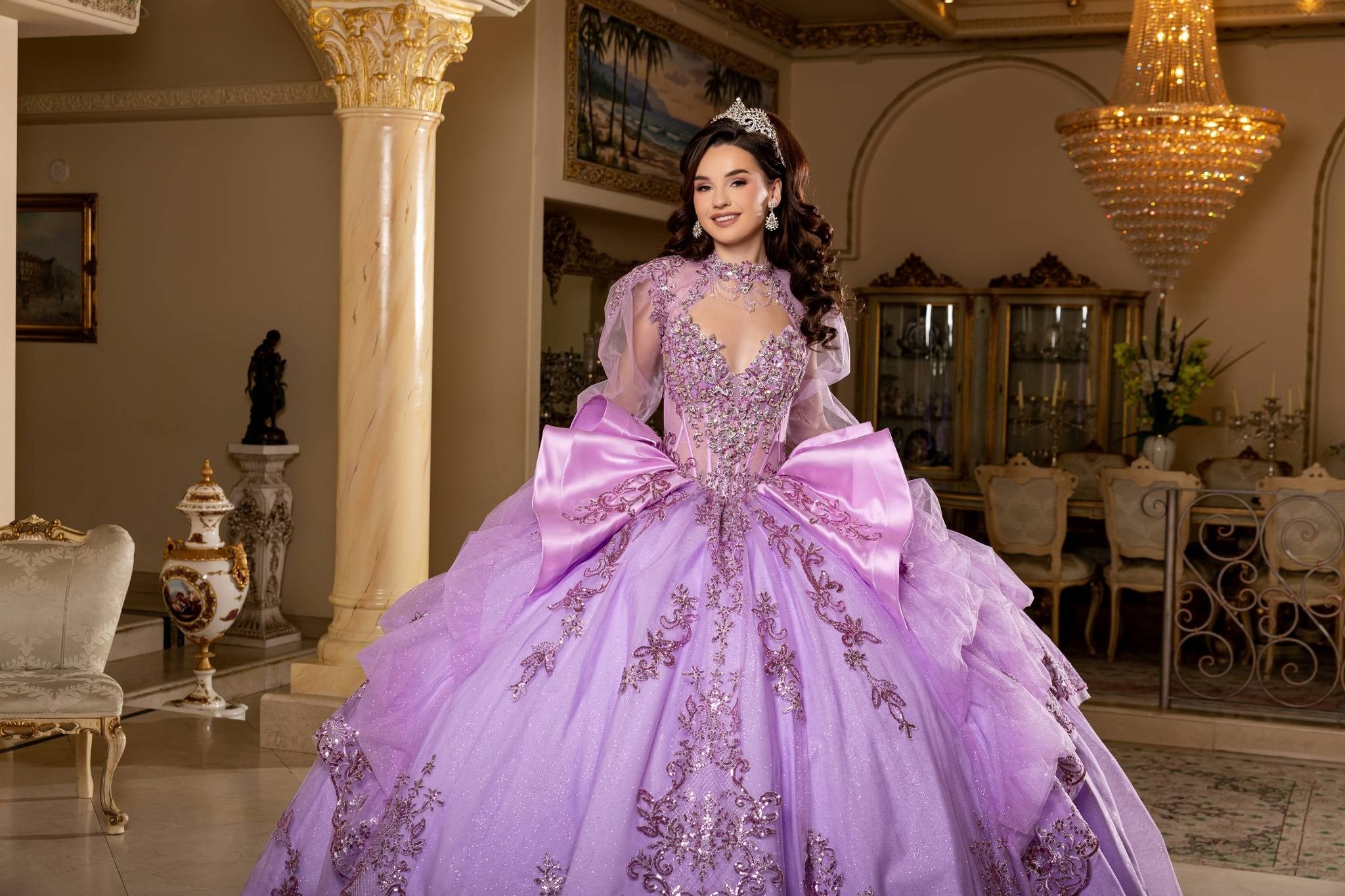 Illusion Floor-Length Tulle Quinceañera Ball Gown May Queen LK299