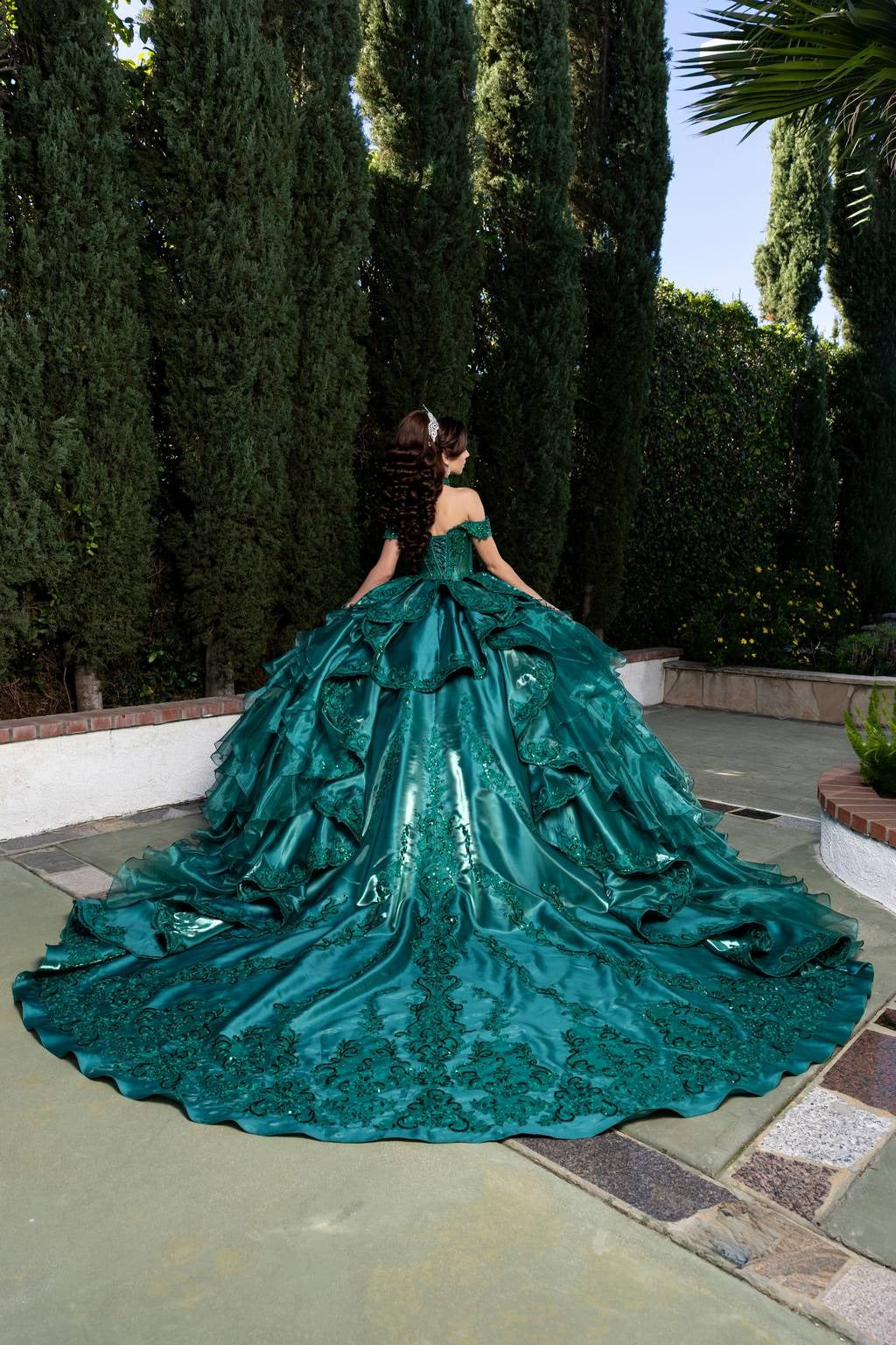 Off-the-Shoulder Floor-Length with Train Satin Quinceañera Ball Gown May Queen LK300