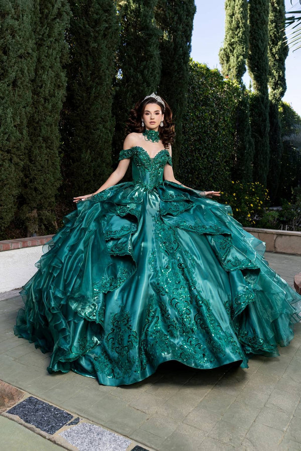 Off-the-Shoulder Floor-Length with Train Satin Quinceañera Ball Gown May Queen LK300