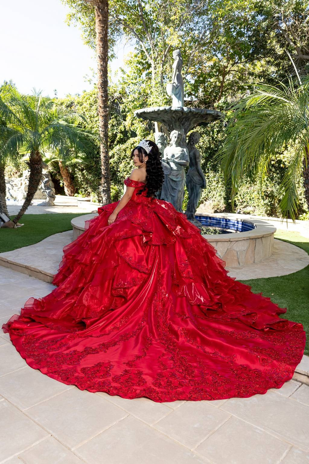 Off-the-Shoulder Floor-Length with Train Satin Quinceañera Ball Gown May Queen LK300