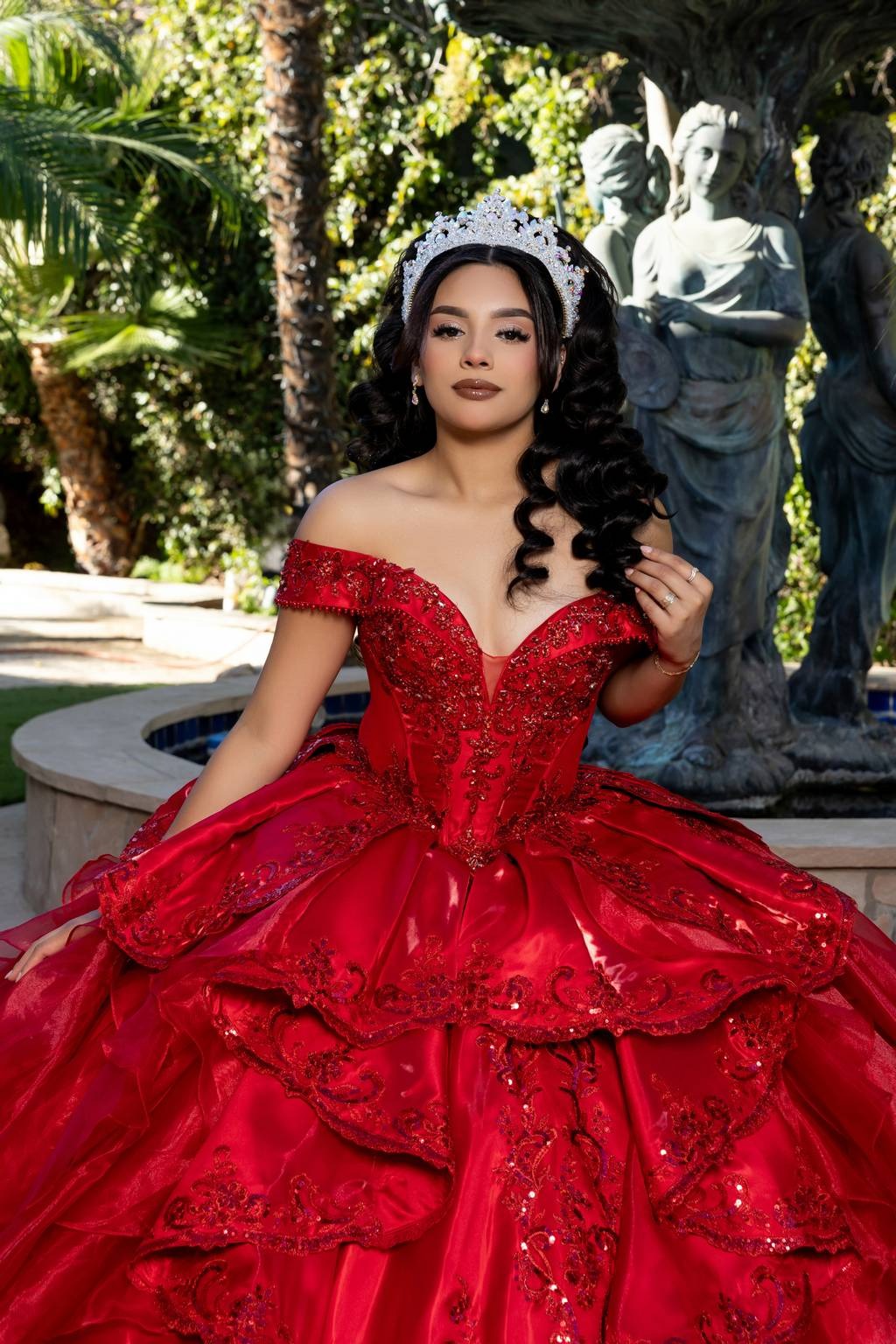 Off-the-Shoulder Floor-Length with Train Satin Quinceañera Ball Gown May Queen LK300