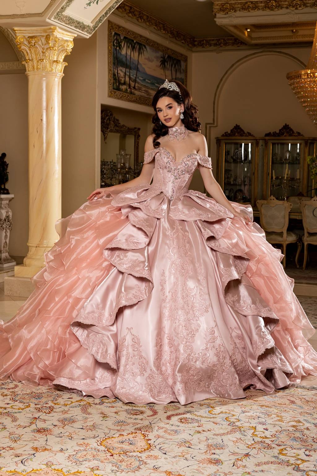 Off-the-Shoulder Floor-Length with Train Satin Quinceaera Ball Gown May Queen LK300 - Red / 16 Off-the-Shoulder Floor-Length with Train Satin Quinceaera Ball Gown May Queen LK300 - Red / 16