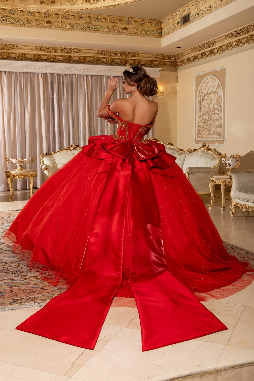 Off-the-Shoulder Floor-Length Tulle Quinceañera Ball Gown May Queen LK301