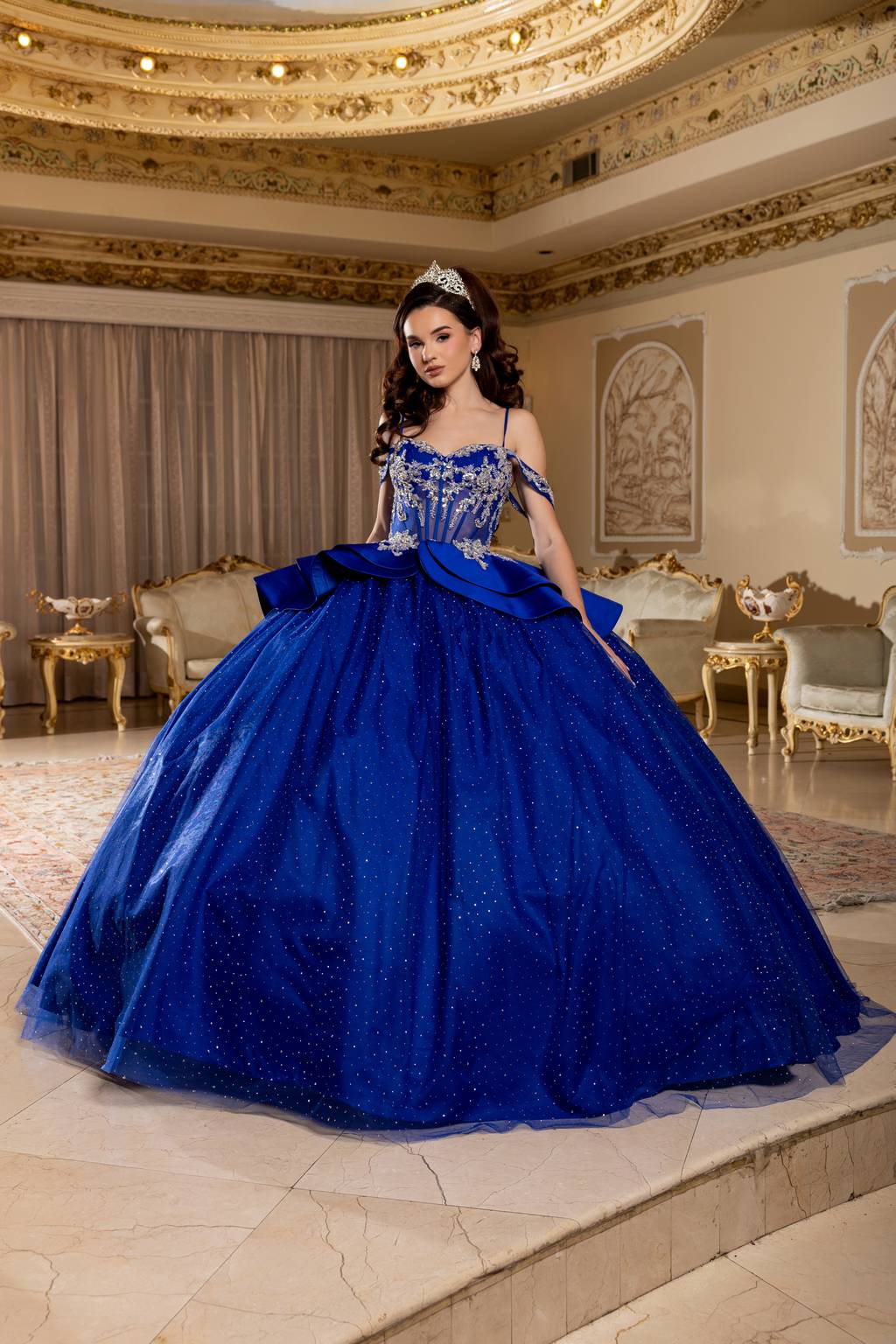 Off-the-Shoulder Floor-Length Tulle Quinceañera Ball Gown May Queen LK301