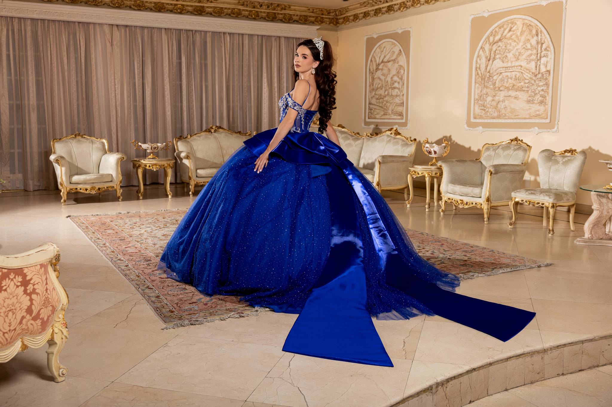 Off-the-Shoulder Floor-Length Tulle Quinceañera Ball Gown May Queen LK301