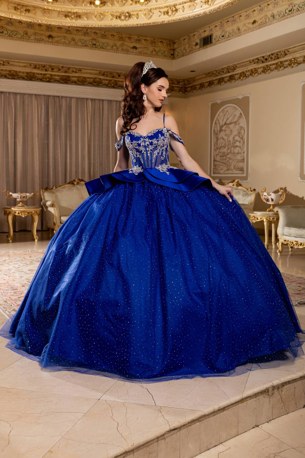 Off-the-Shoulder Floor-Length Tulle Quinceañera Ball Gown May Queen LK301