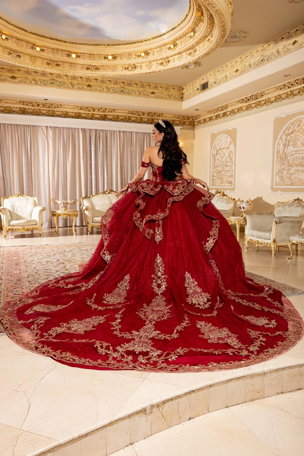 Off-the-Shoulder Floor-Length Tulle Quinceañera Ball Gown May Queen LK303