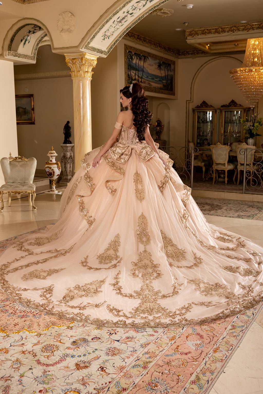 Off-the-Shoulder Floor-Length Tulle Quinceañera Ball Gown May Queen LK303