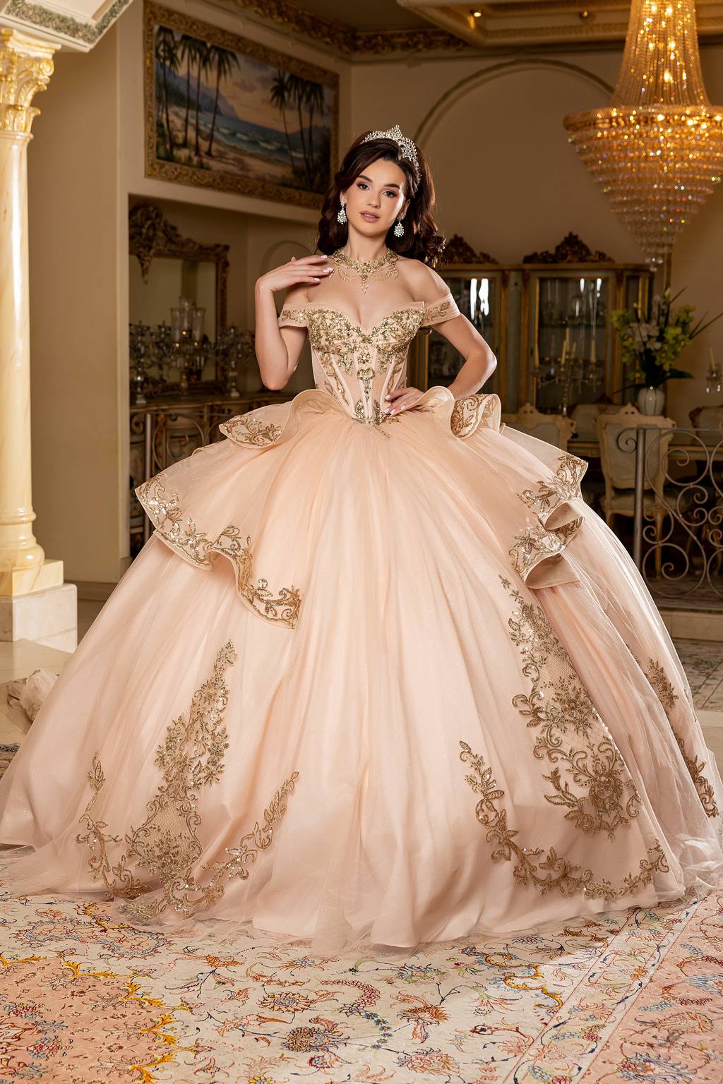 Off-the-Shoulder Floor-Length Tulle Quinceañera Ball Gown May Queen LK303