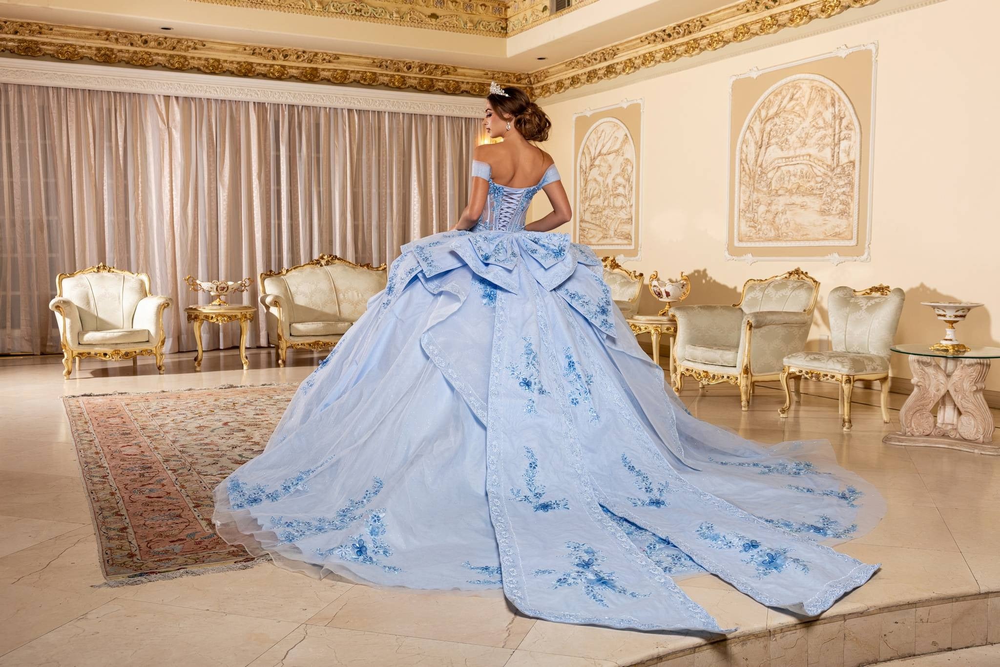 Off-the-Shoulder Floor-Length Tulle Quinceañera Ball Gown May Queen LK304
