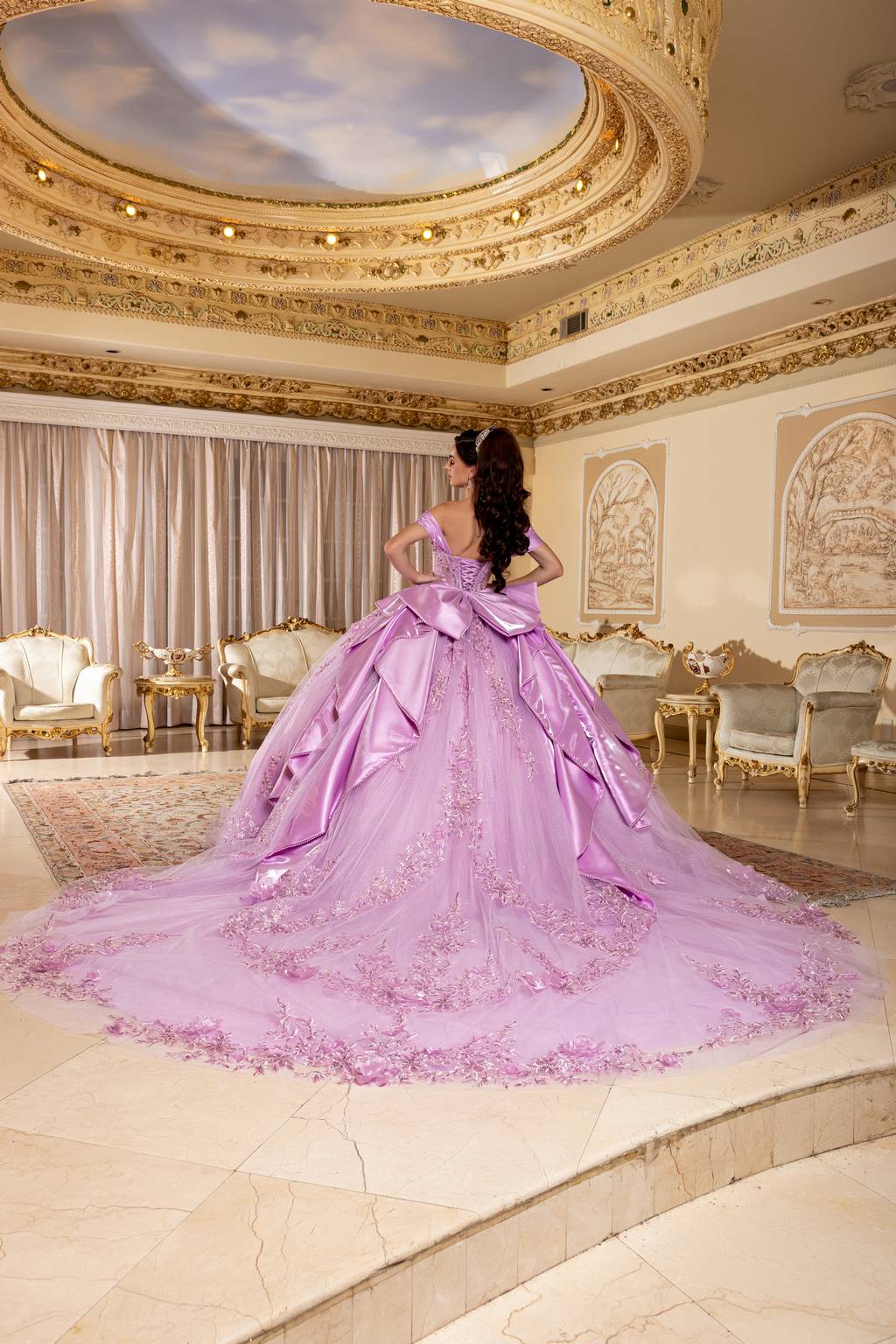 Off-the-Shoulder Floor-Length Tulle Quinceañera Ball Gown May Queen LK305