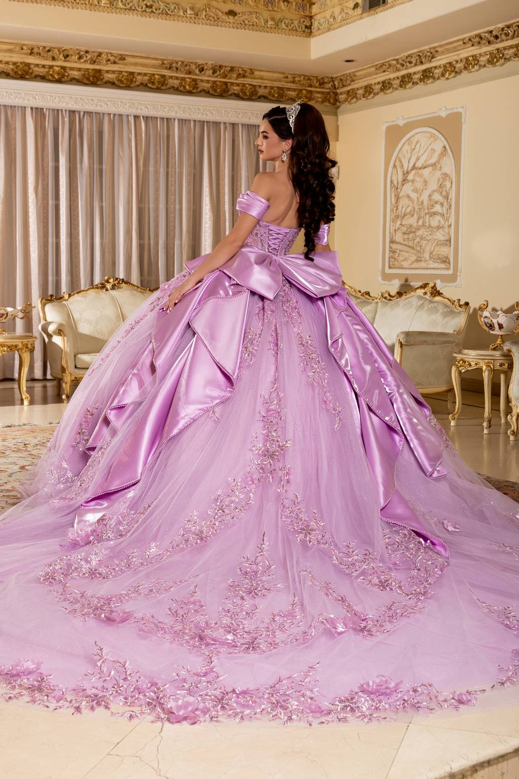 Off-the-Shoulder Floor-Length Tulle Quinceañera Ball Gown May Queen LK305