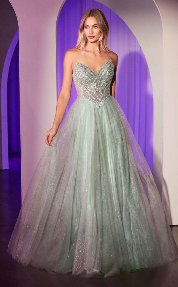 LaDivine CC415 Long A Line Formal Prom Beaded Dress