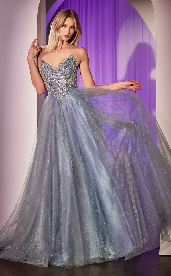 LaDivine CC415 Long A Line Formal Prom Beaded Dress