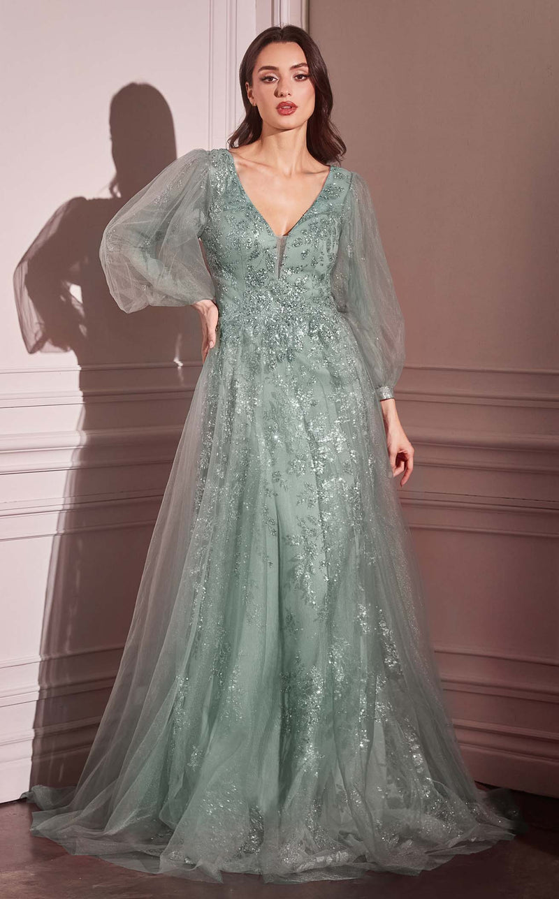 Ladivine CD0102 Modest Long Formal A Line Mother of The Bride Dress - Sage / 10 Ladivine CD0102 Modest Long Formal A Line Mother of The Bride Dress - Sage / 10