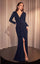 Formal Dresses Long Sleeve Formal Metallic Evening Dress Navy