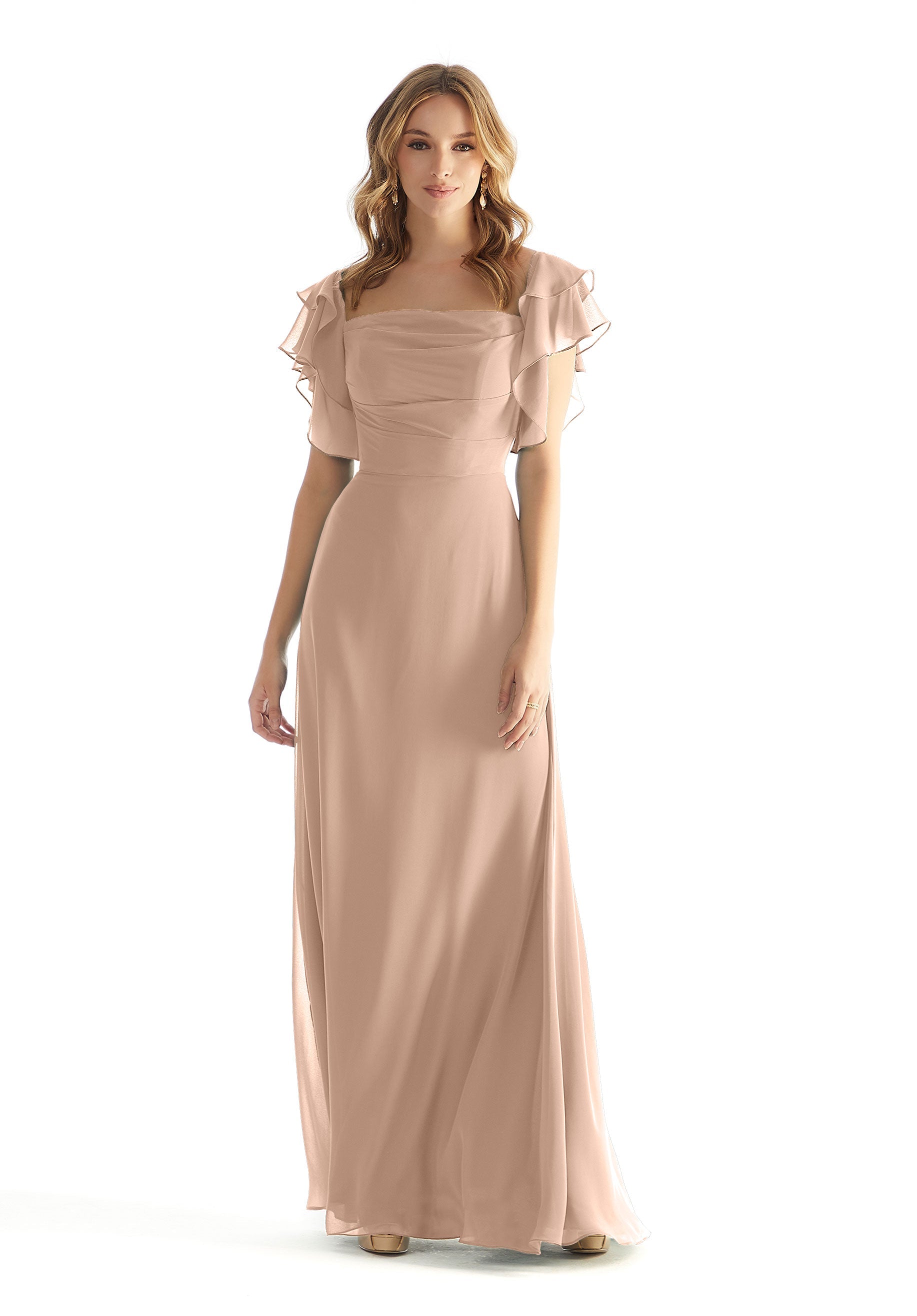 Formal Dresses Ruffle A Line Long Formal Dress Latte-Chiffon-31227-Ruffle