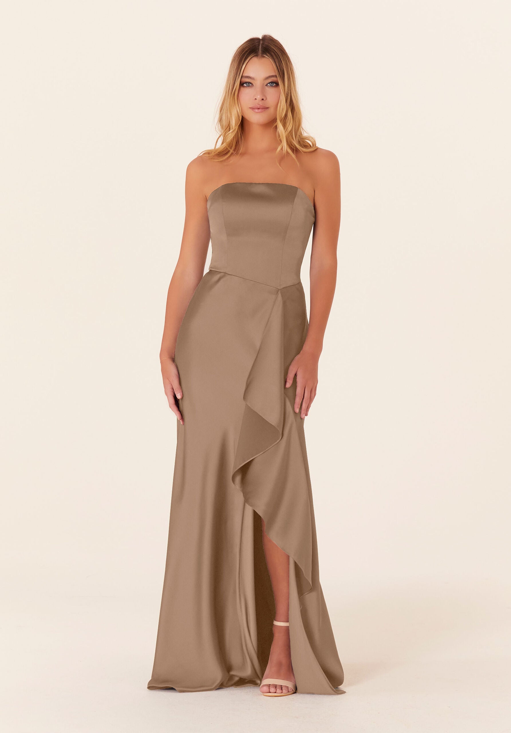 Formal Dresses Long Formal A Line Evening Dress Latte-Satin-21834-Ruffle