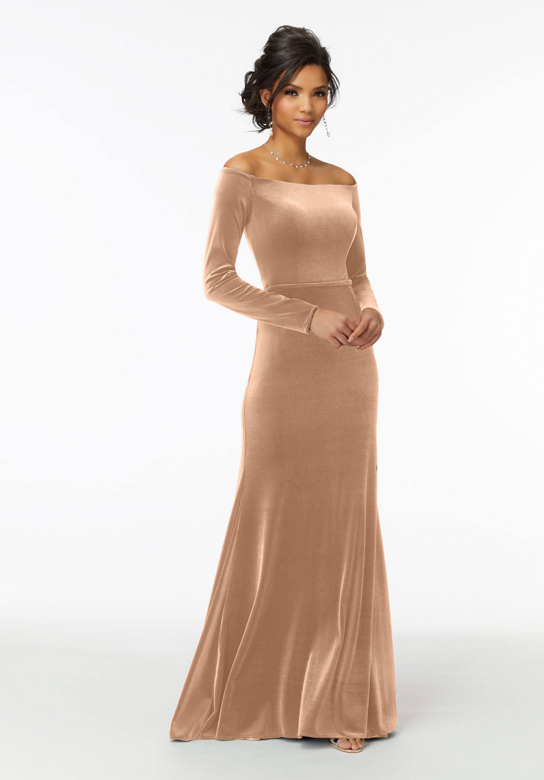 Formal Dresses Velvet Long Formal Evening Dress Latte-Velvet-21724-Fitted