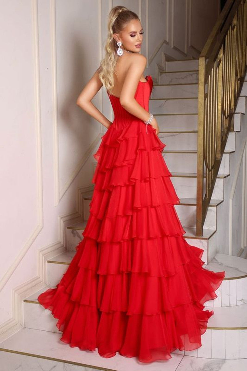 Prom Dresses A Line Long Formal Tiered Prom Dress Red