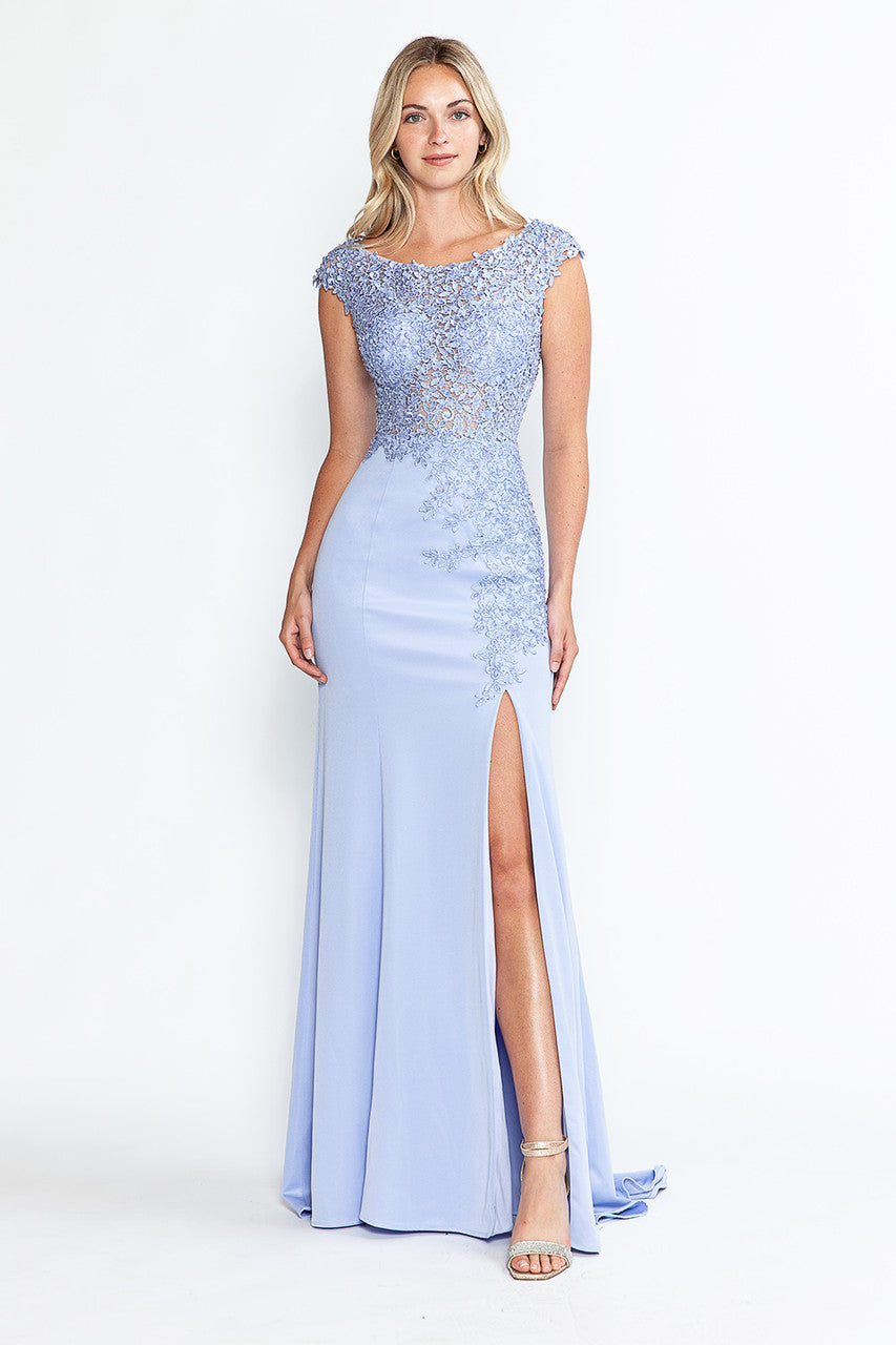 Formal Dresses Beaded Formal Long Floral Dress Lenovia 8343 Lilac-Crepe-8343-Beaded