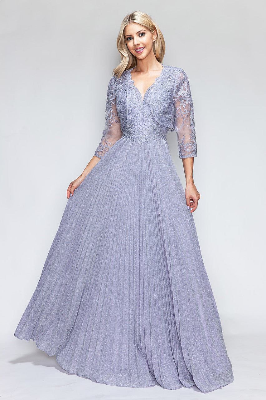 Mother of the Bride Dresses Pleated Long Formal Mother of the Bride Dress Lenovia 8341 Lilac-Mesh-8341-Pleated