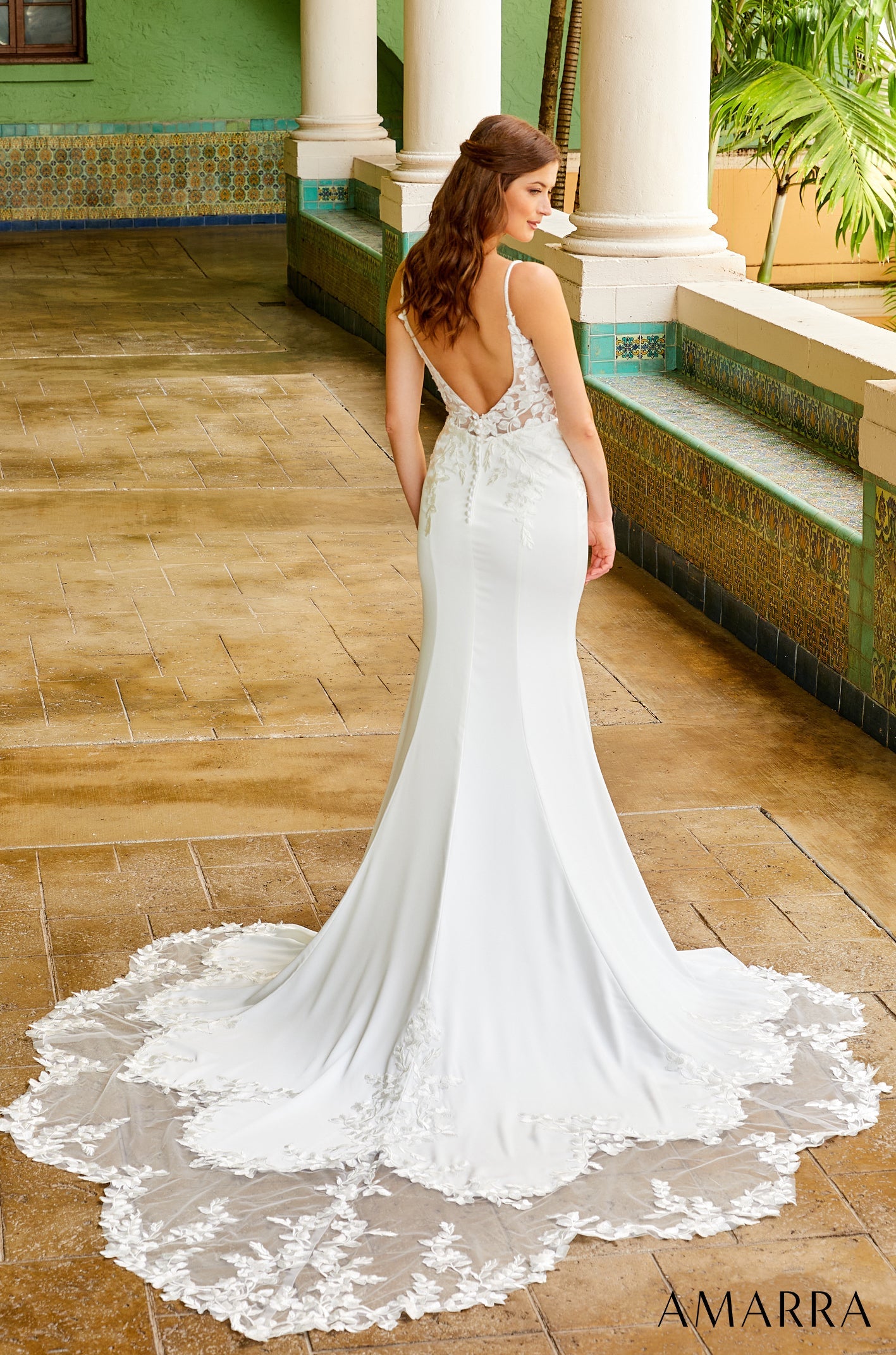 Wedding Dresses Lace Long Bridal Fitted Wedding Dress Amarra 84390 Ivory/Nude
