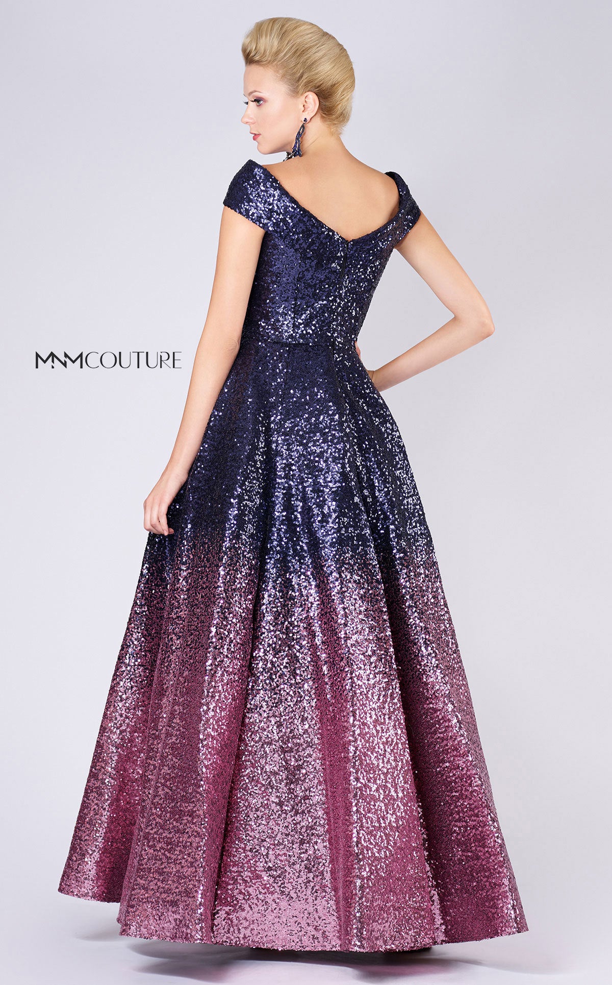 MNM Couture M0009 Pleated A Line Long Formal Ombre Sequin Prom Dress