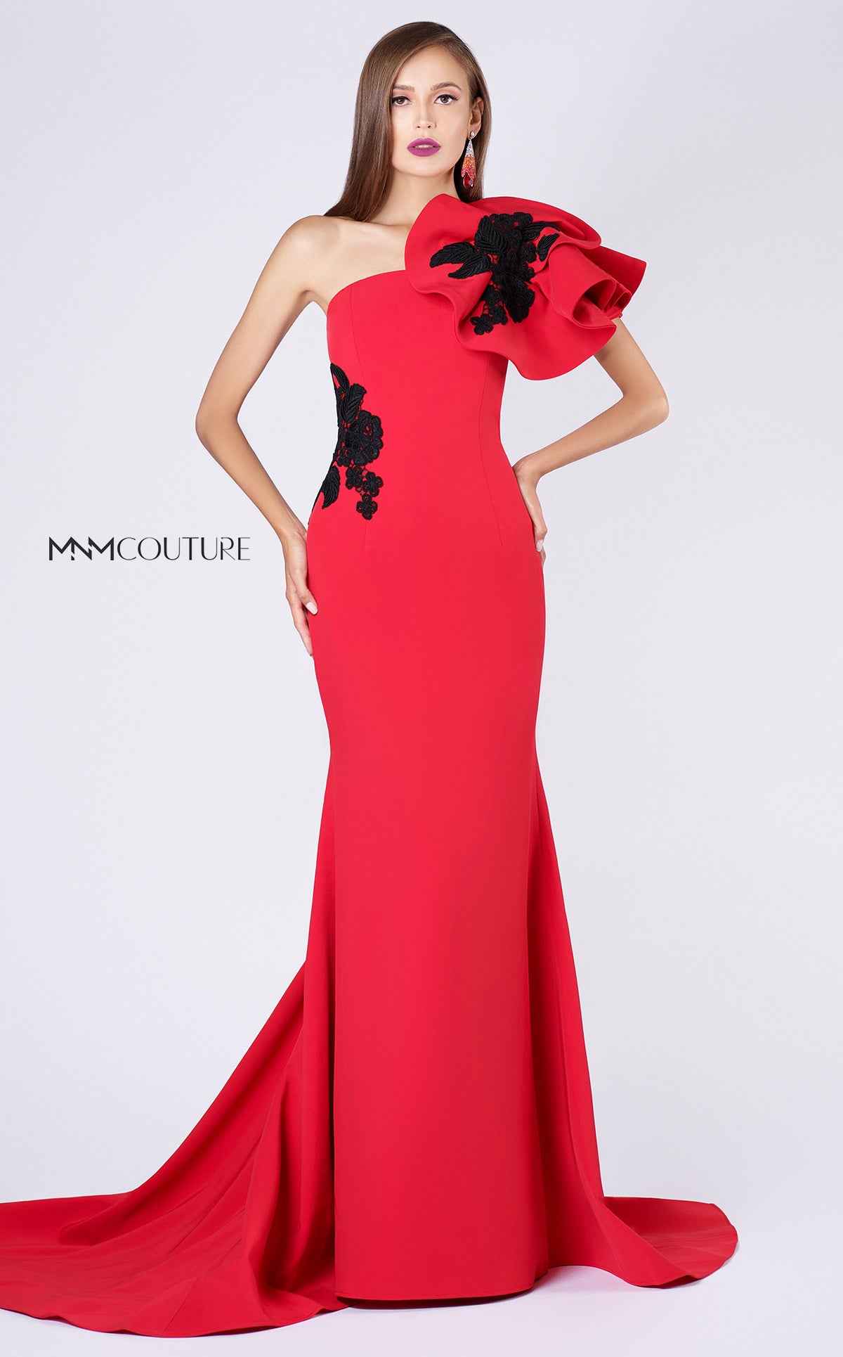 MNM Couture M0042 Fitted Mermaid Long Formal Ruffle Evening Dress