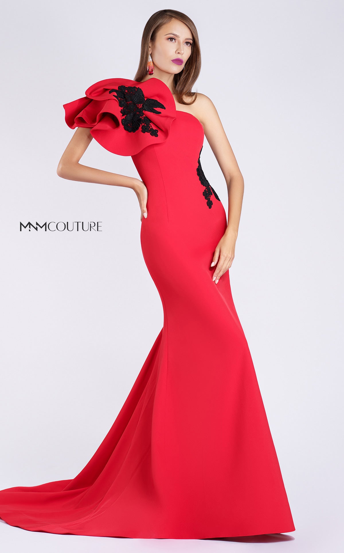 MNM Couture M0042 Fitted Mermaid Long Formal Ruffle Evening Dress