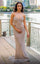 Prom Dresses Fitted Long Formal Sequin Beaded Prom Dress Beige Silver