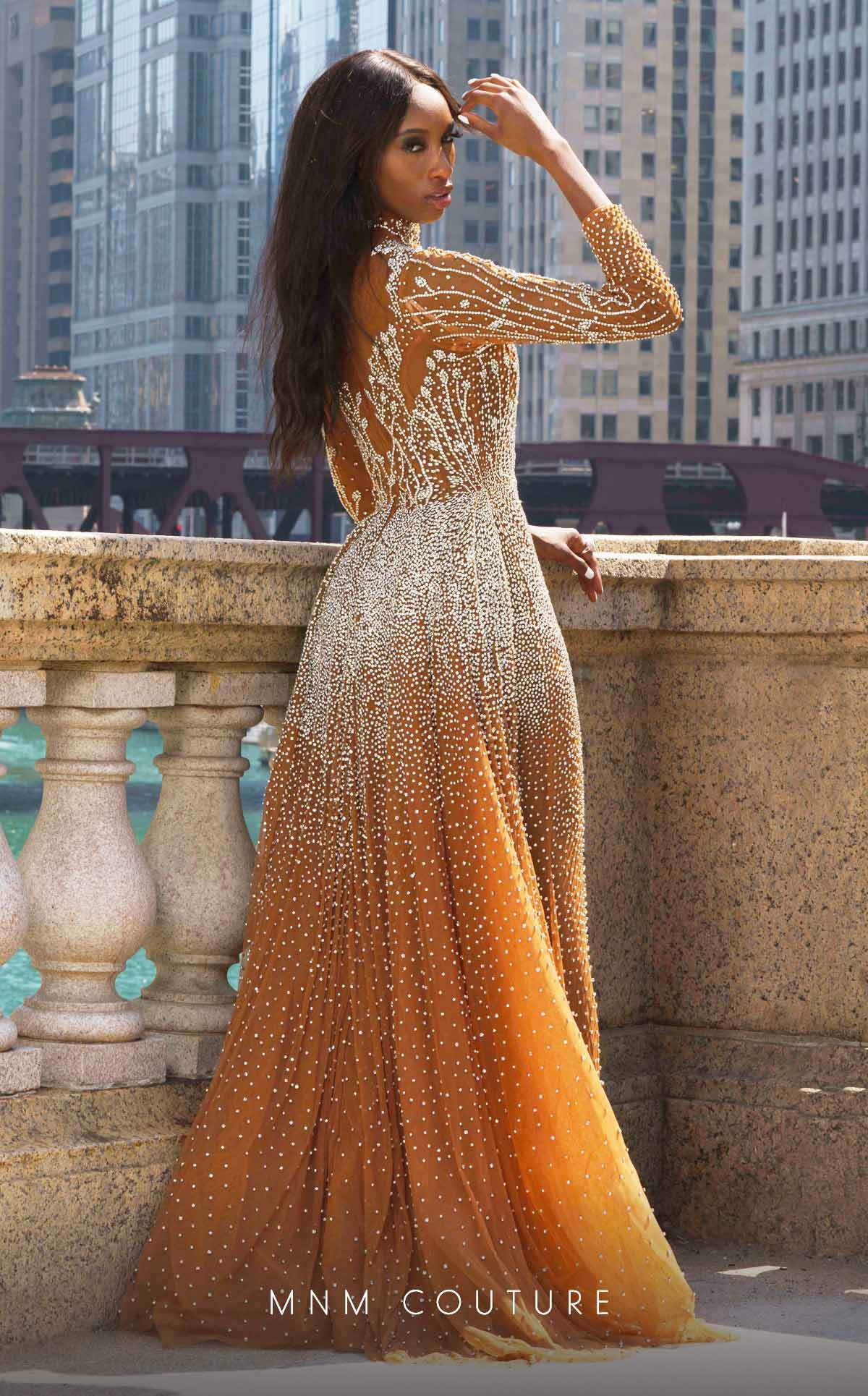 Formal Dresses Fitted Long Overskirt Beaded Evening Formal Dress Copper