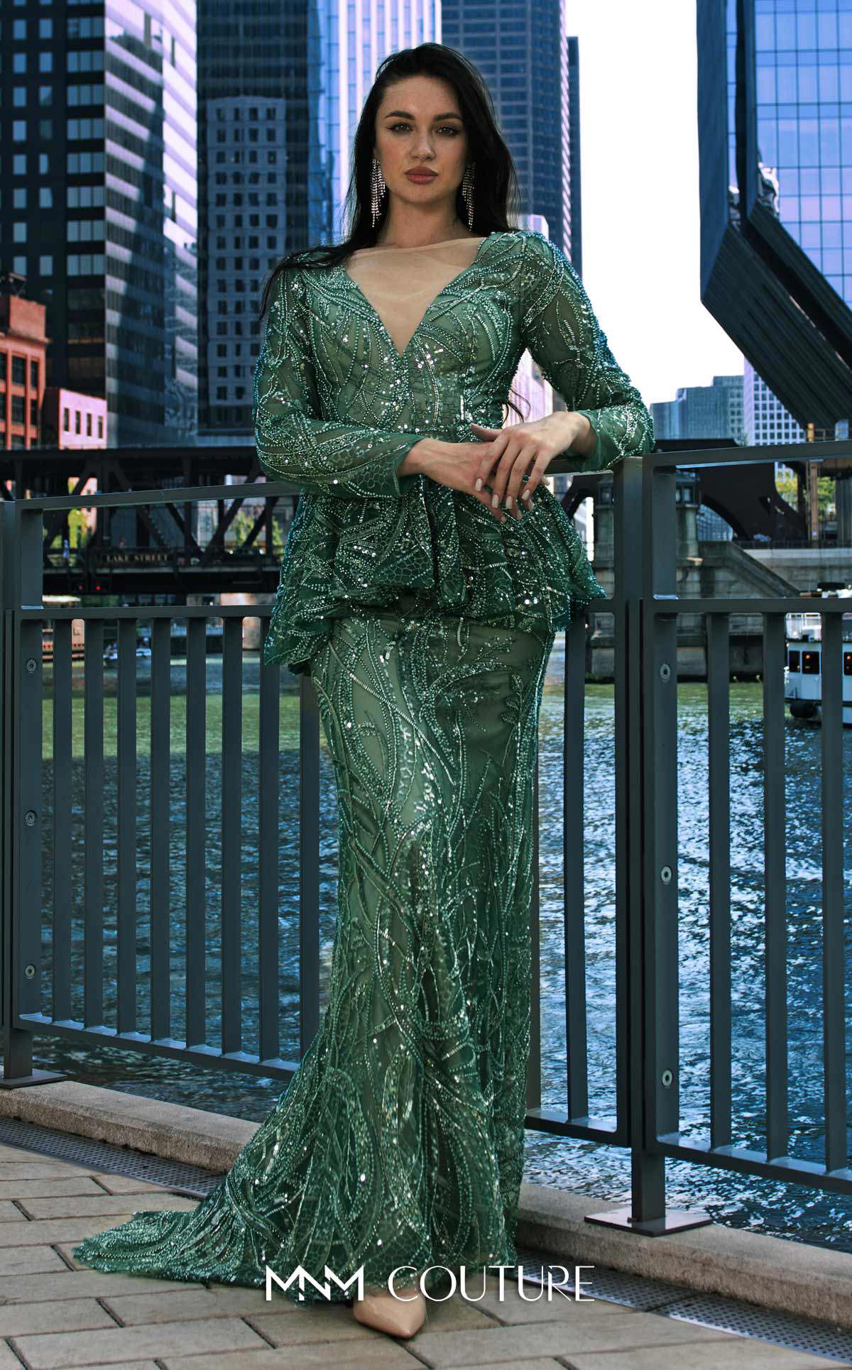 V-Neck Floor-Length Sequin Formal Sheath M1140