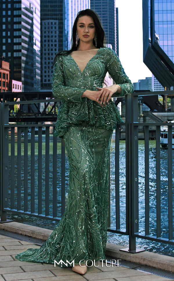 V-Neck Floor-Length Sequin Formal Sheath M1140