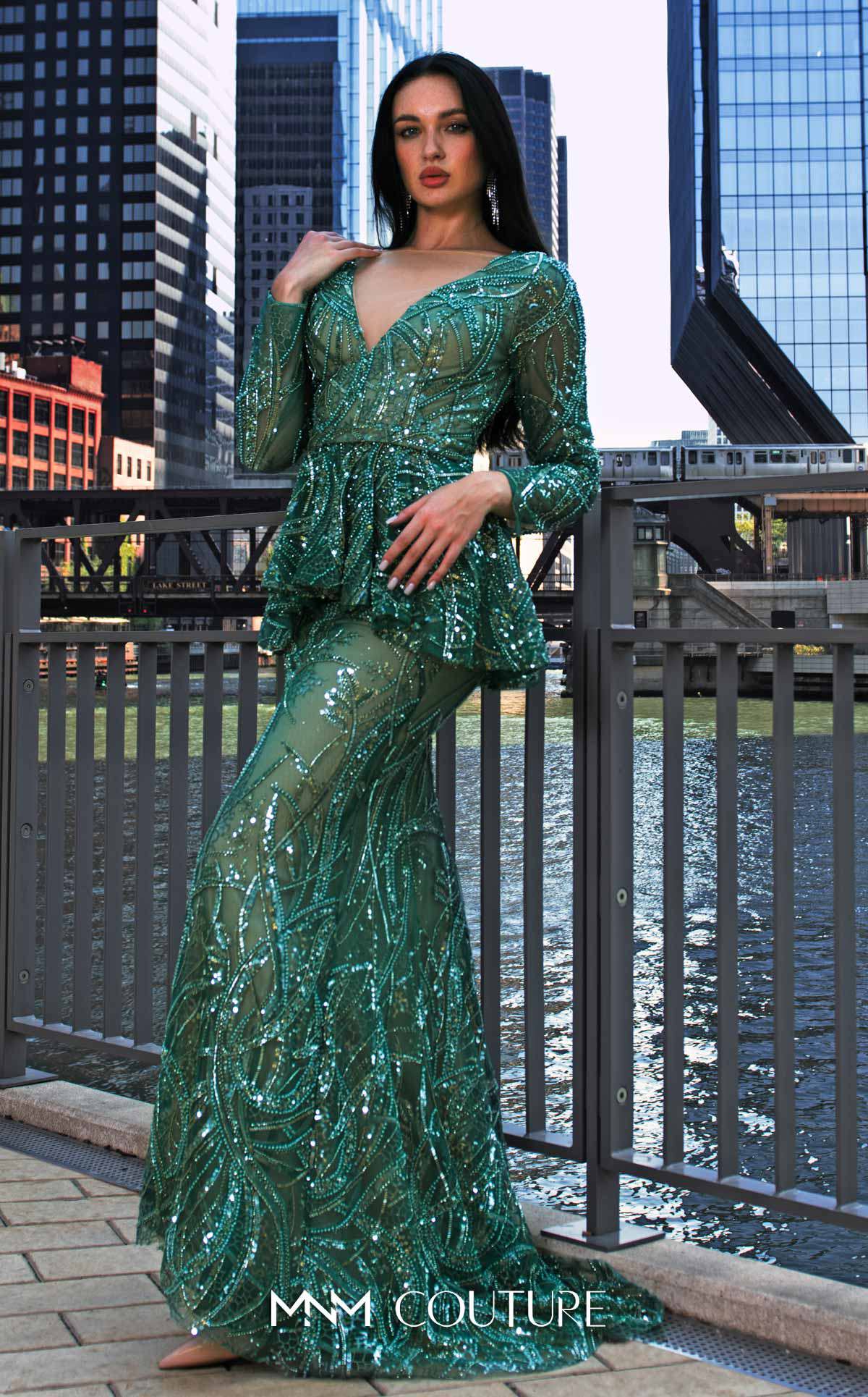 V-Neck Floor-Length Sequin Formal Sheath M1140