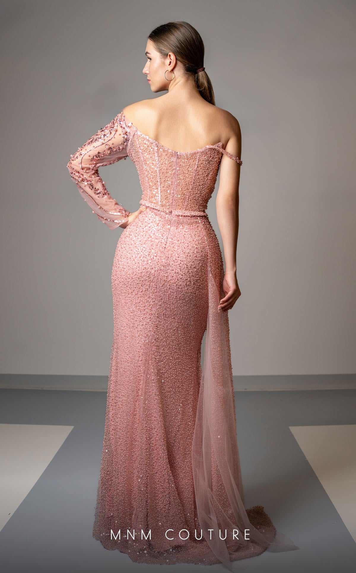 MNM Couture M1165 Pleated Long Formal Beaded Sequin Corset Prom Dress