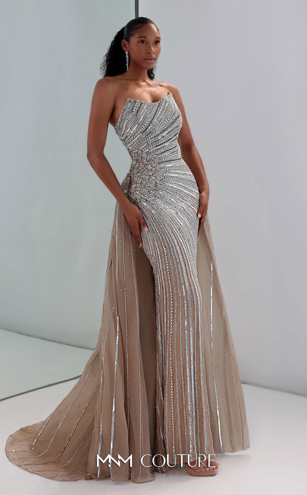 Long Formal Mermaid Beaded Sequin Prom Dress MNM Couture M1189