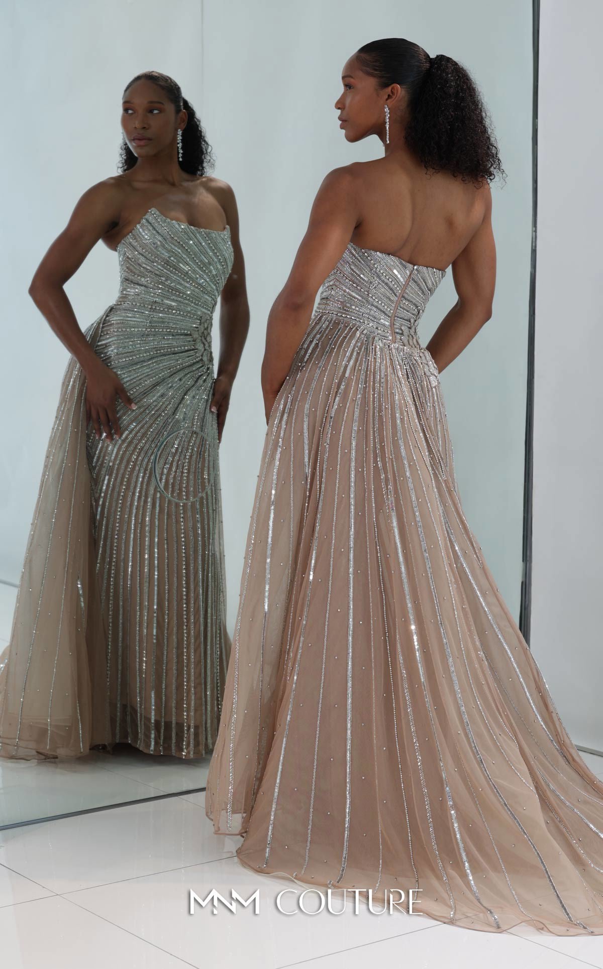 Prom Dresses Long Formal Mermaid Beaded Sequin Prom Dress MNM Couture M1189 Silver