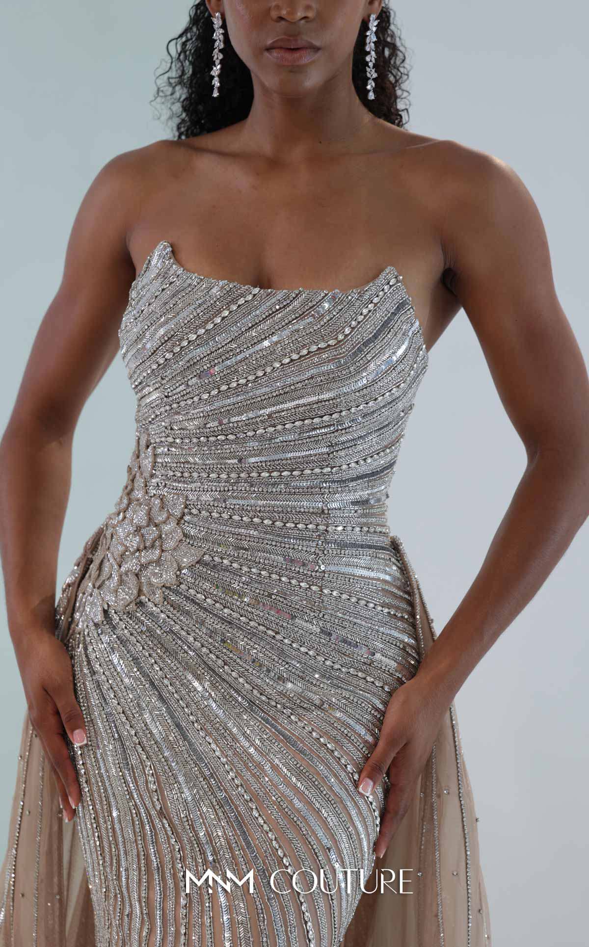 Prom Dresses Long Formal Mermaid Beaded Sequin Prom Dress MNM Couture M1189 Silver