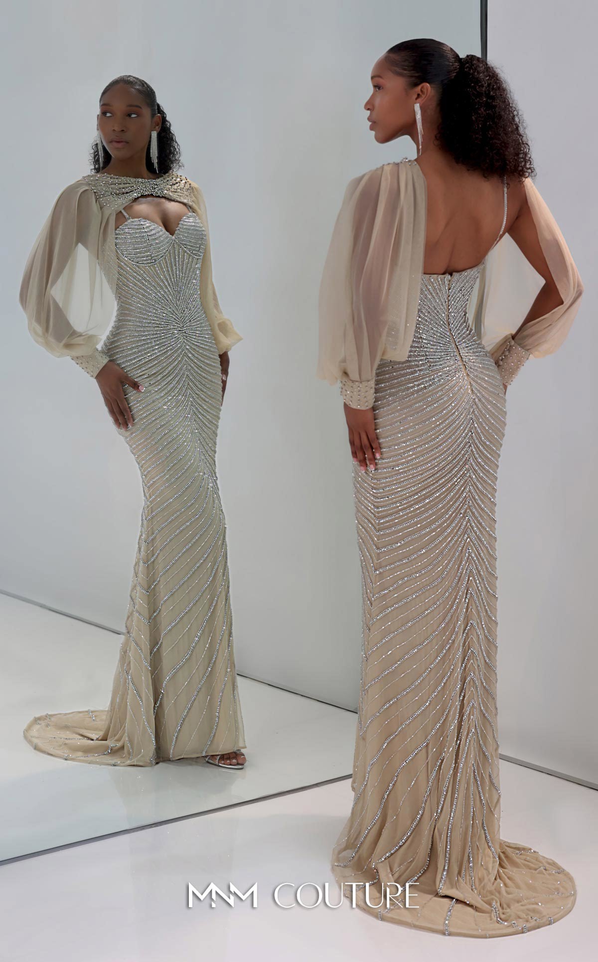 Prom Dresses Long Formal Mermaid Beaded Prom Dress MNM Couture M1191 Silver
