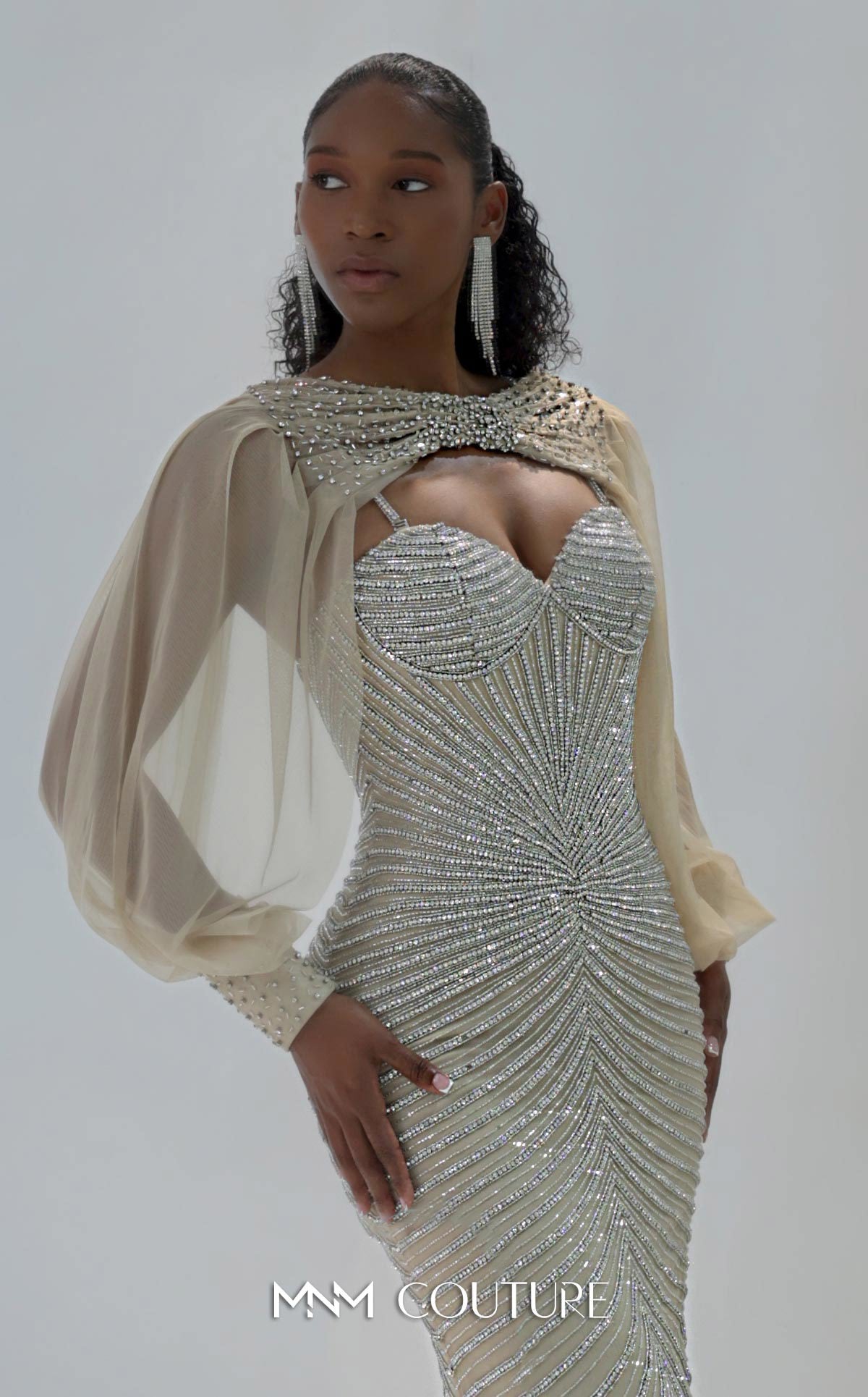 Prom Dresses Long Formal Mermaid Beaded Prom Dress MNM Couture M1191 Silver