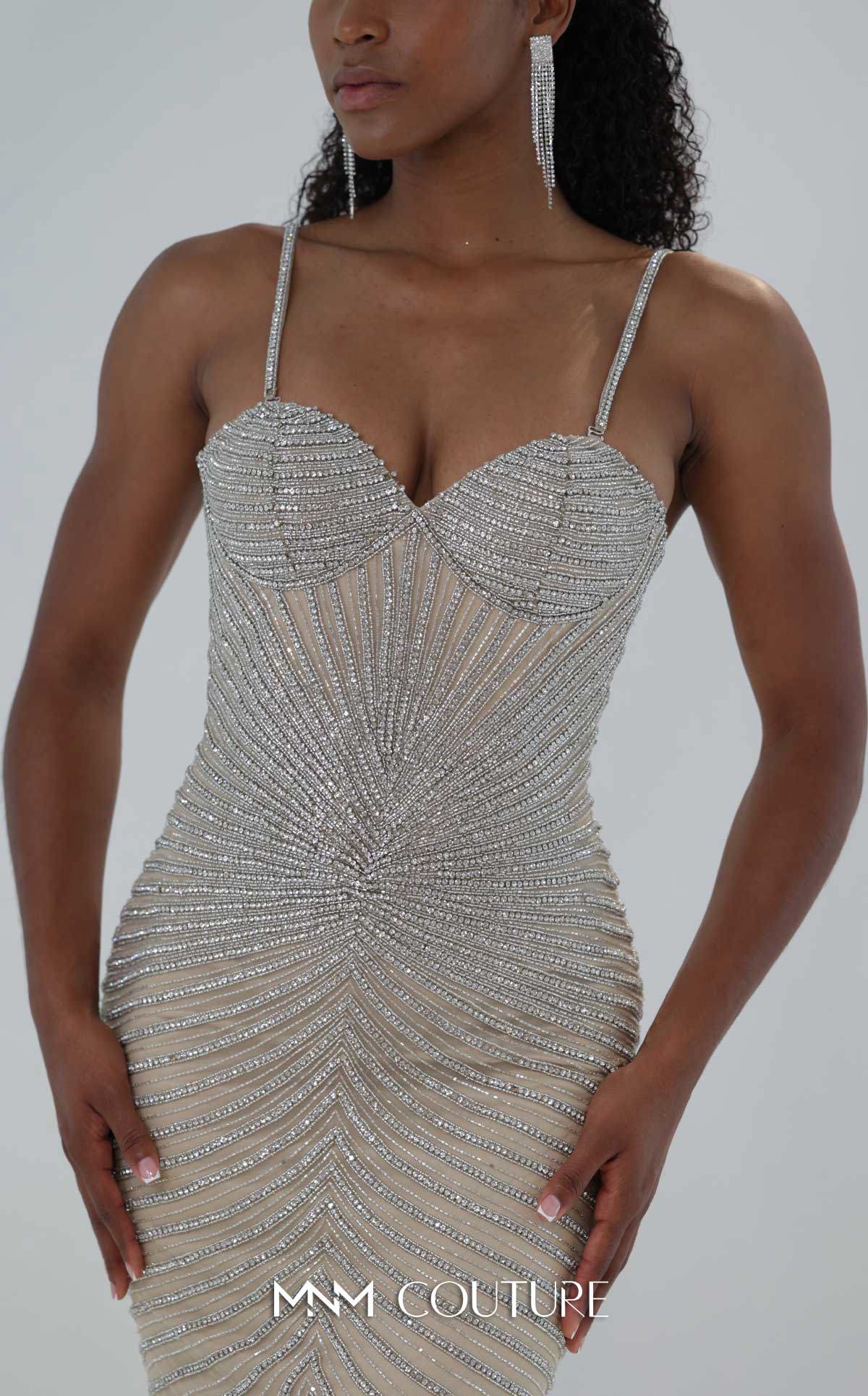 Prom Dresses Long Formal Mermaid Beaded Prom Dress MNM Couture M1191 Silver