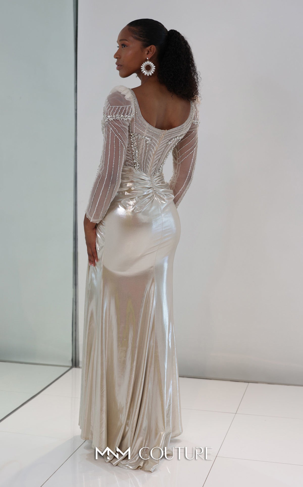 Sweetheart Long Metallic Evening Gown by MNM Couture M1312 in Gold