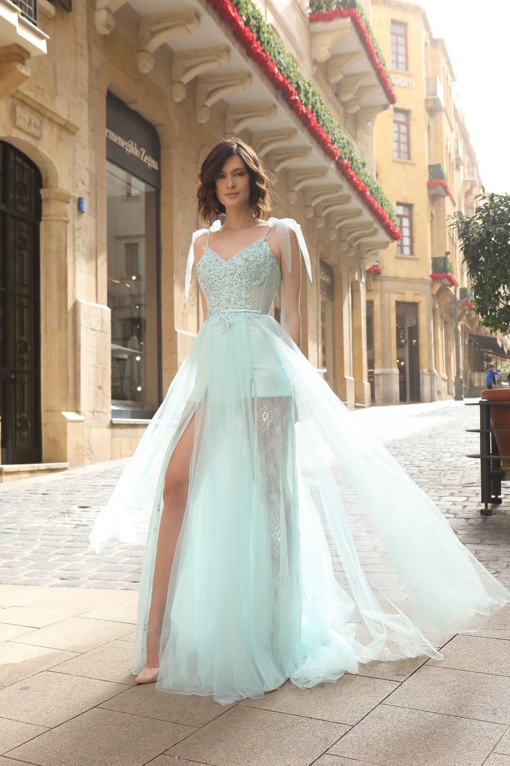 Modessa Couture M19041 Long A Line Slit Formal Prom Dress