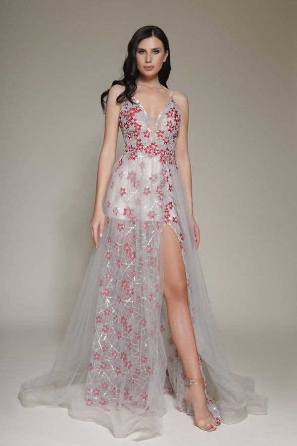 Modessa Couture M19080 Formal Long Floral Slit Prom Dress