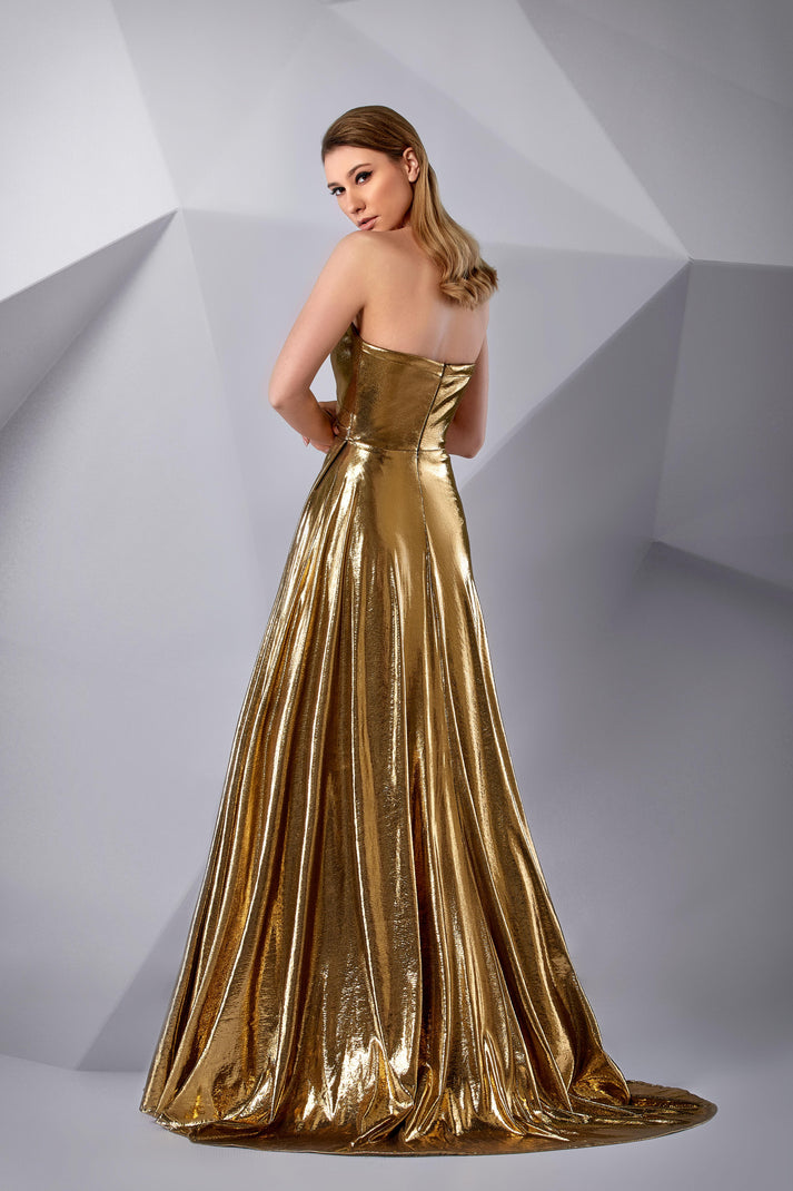 Prom Dresses Fitted Long Formal Prom Slit Dress Rich Gold